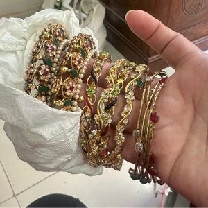 Elegant Gold and Green Women's Bangles